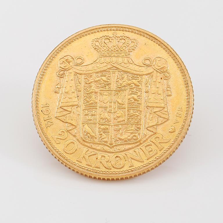 GULDMYNT, 20 kroner, Christian X, Danmark. Vikt ca 9 gram.