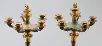 KANDELABRAR, 1 par, senempire, Frankrike, 1800-talets första hälft.