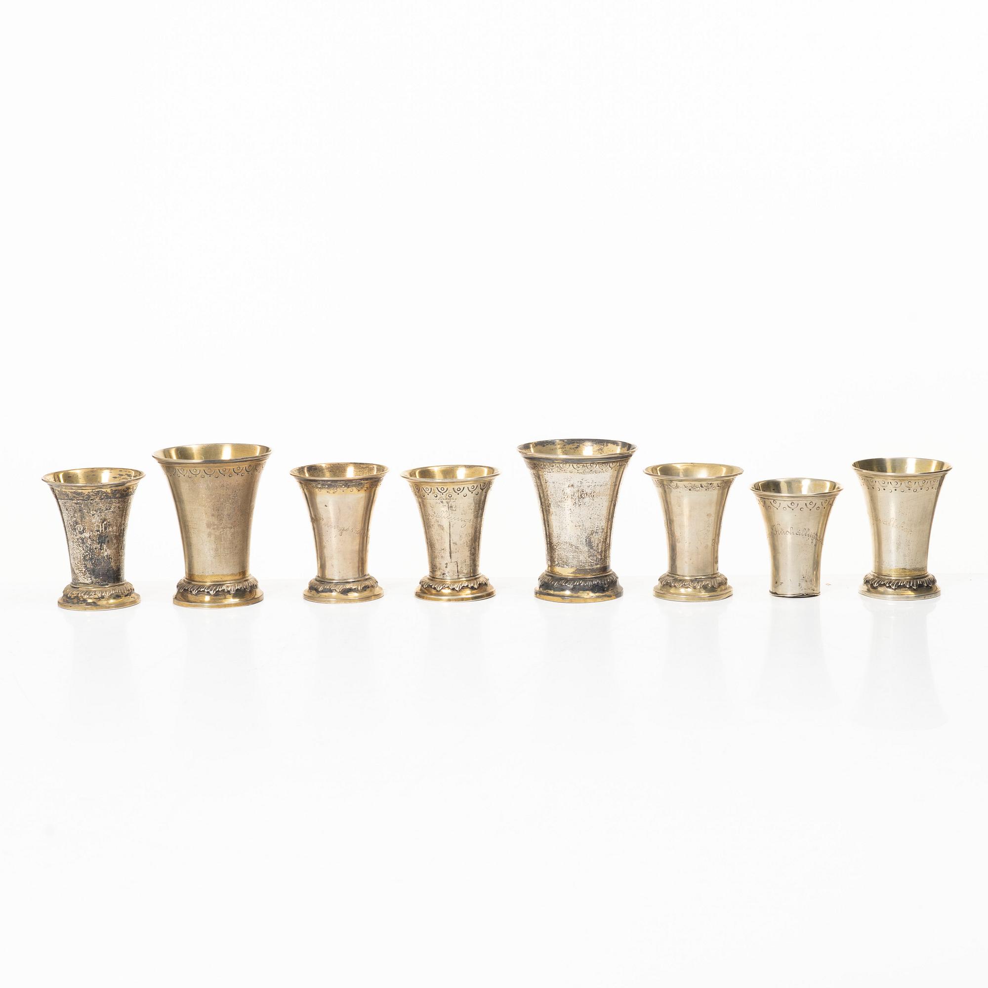 Bägare, 8 st, silver, KG Markströms AB, Uppsala, bl a 1906.