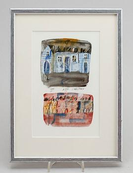 MADELEINE PYK, gouacher, 2  st i ram samt trästicka, sign, gouacherna dat 1995.