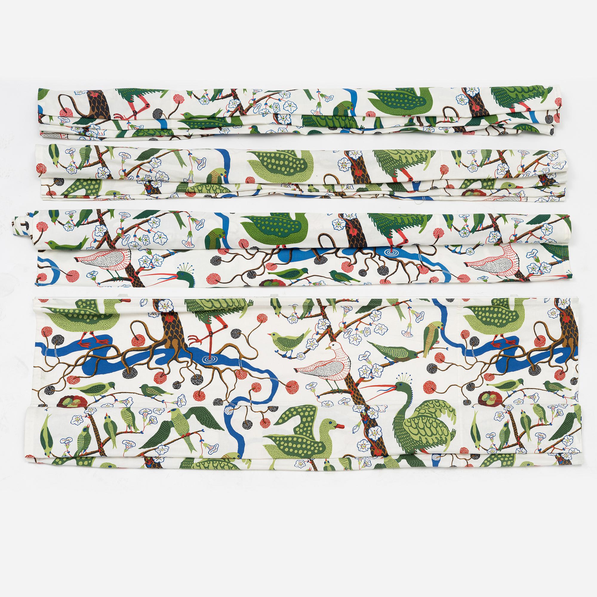 Josef Frank, four 'Gröna Fåglar' curtains, Firma Svenskt Tenn, Sweden.