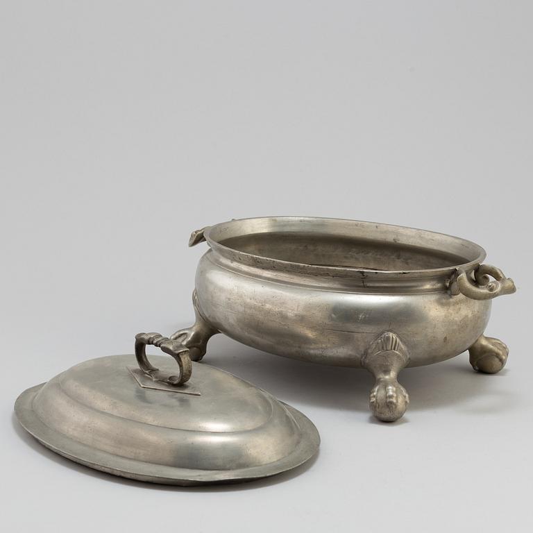 A 19th century  pewter tureen with cover.