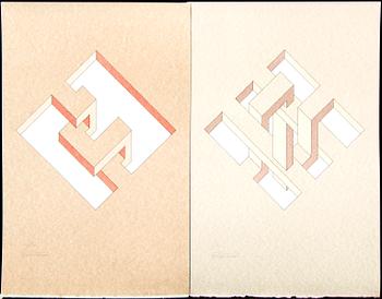 Oscar Reutersvärd, three color lithographs, signed 2/120, 38/120 & 49/120.