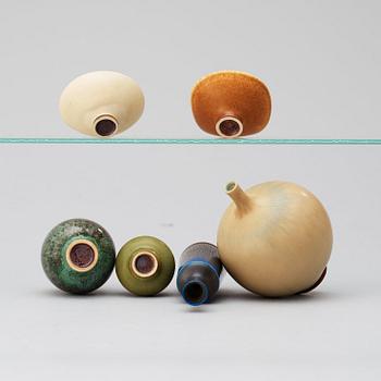 A Berndt Friberg set of six miniature vases and bowls, Gustavsberg Studio.
