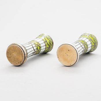 A pair of bud vases in parcel-gilt silver and guilloche enamel, early 20th century.