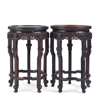 A pair of Chinese Hongmu side tables, Qing dynasty, 19th Century.