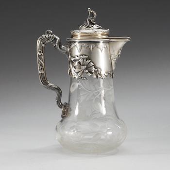 A Russian 20th century glass and parcel- gilt jug.