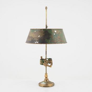 An Empire gilt bronze and tôle-peinte two-light reading lamp, early 19th century.