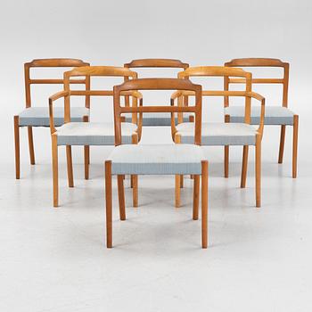 Six walnut chairs, 1960's.