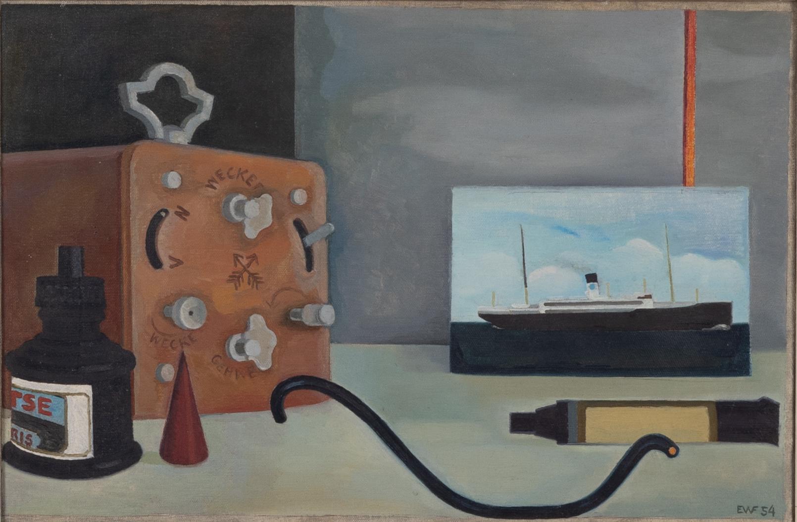 Erik Wessel-Fougstedt, Still life with ship painting.