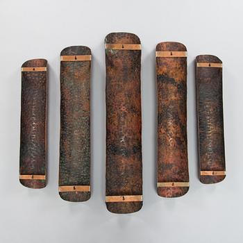 Väggdekor i 5 delar, koppar, 1900-talets senare hälft.