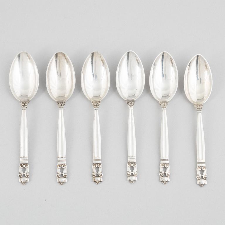Georg Jensen, sterling silver cutlery, 21 pieces, model 'Acorn/Konge', design Johan Rohde, Copenhagen after 1945.