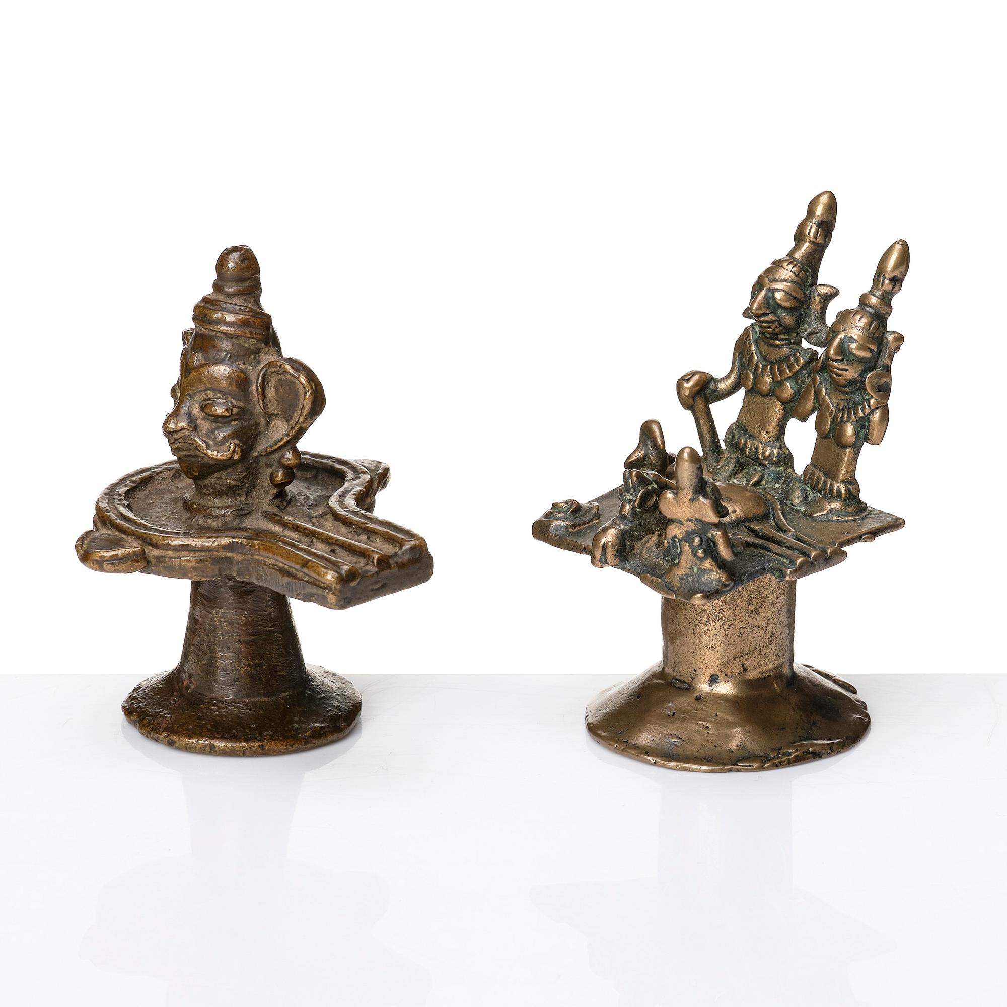 Miniatyrer, åtta stycken, mässing. Indien, 18/1900-tal.