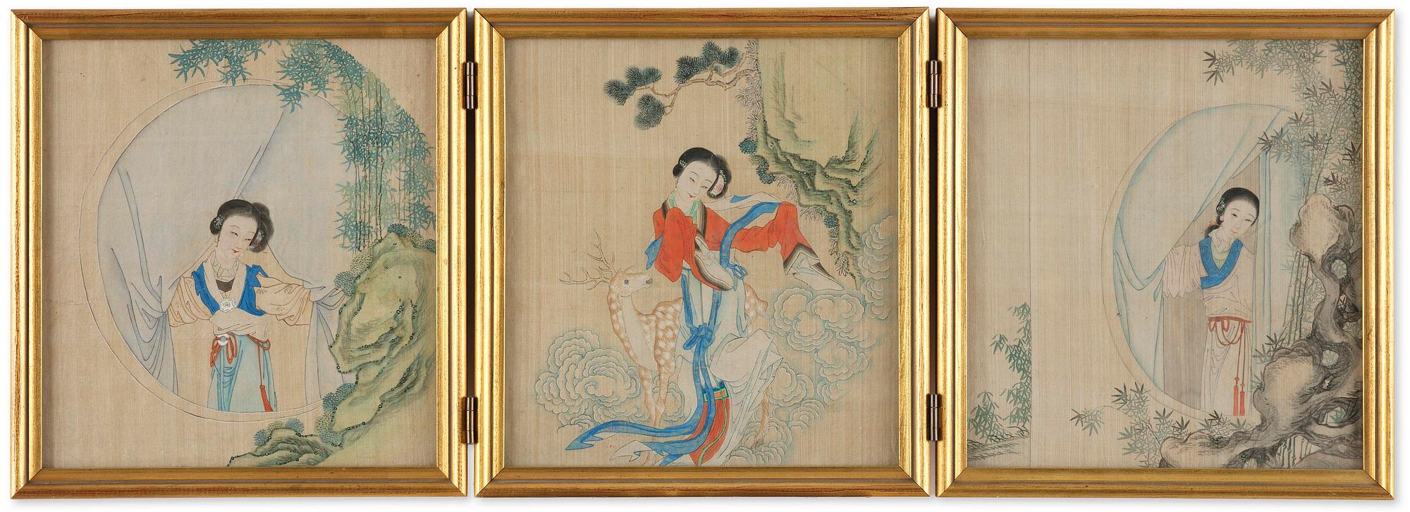Okänd konstnär, fyra målningar, akvarell och tusch, Qingdynastin, 1800-tal.