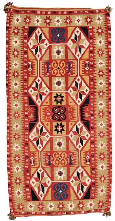 A carriage cushion, double-interlocked tapestry, ca 96-99 x 47-49,5 cm, Scania around 1834, Sweden,