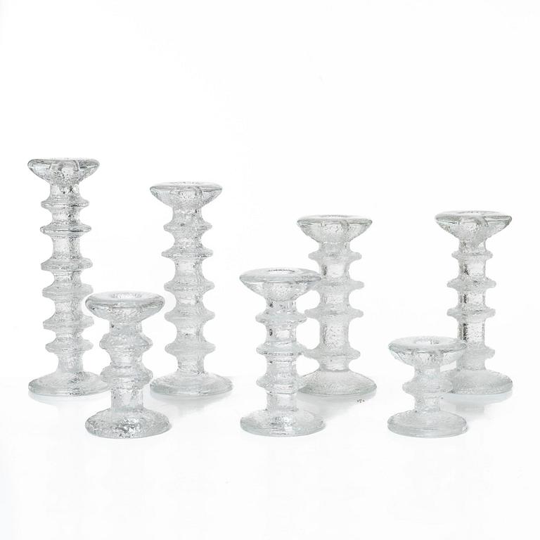 Timo Sarpaneva, a set of seven 'Festivo' glass candlesticks, Iittala.