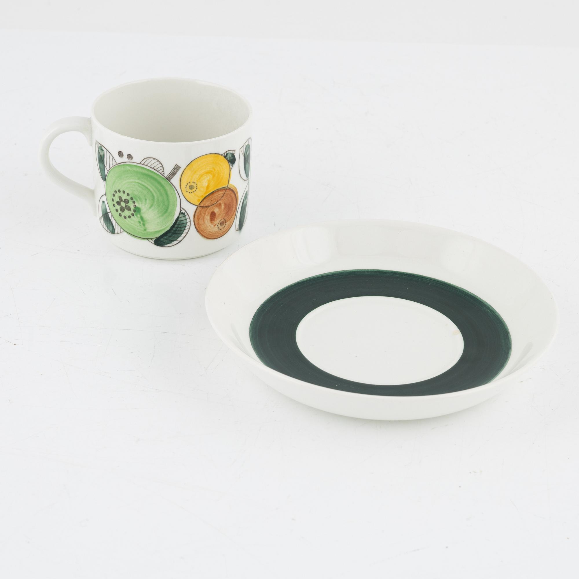 Hertha Bengtson, two 'Fructus' coffee cups with saucer, Rörstrand.