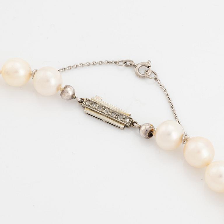 Cultured pearl necklace, clasp 18K white gold and rose cut diamonds.