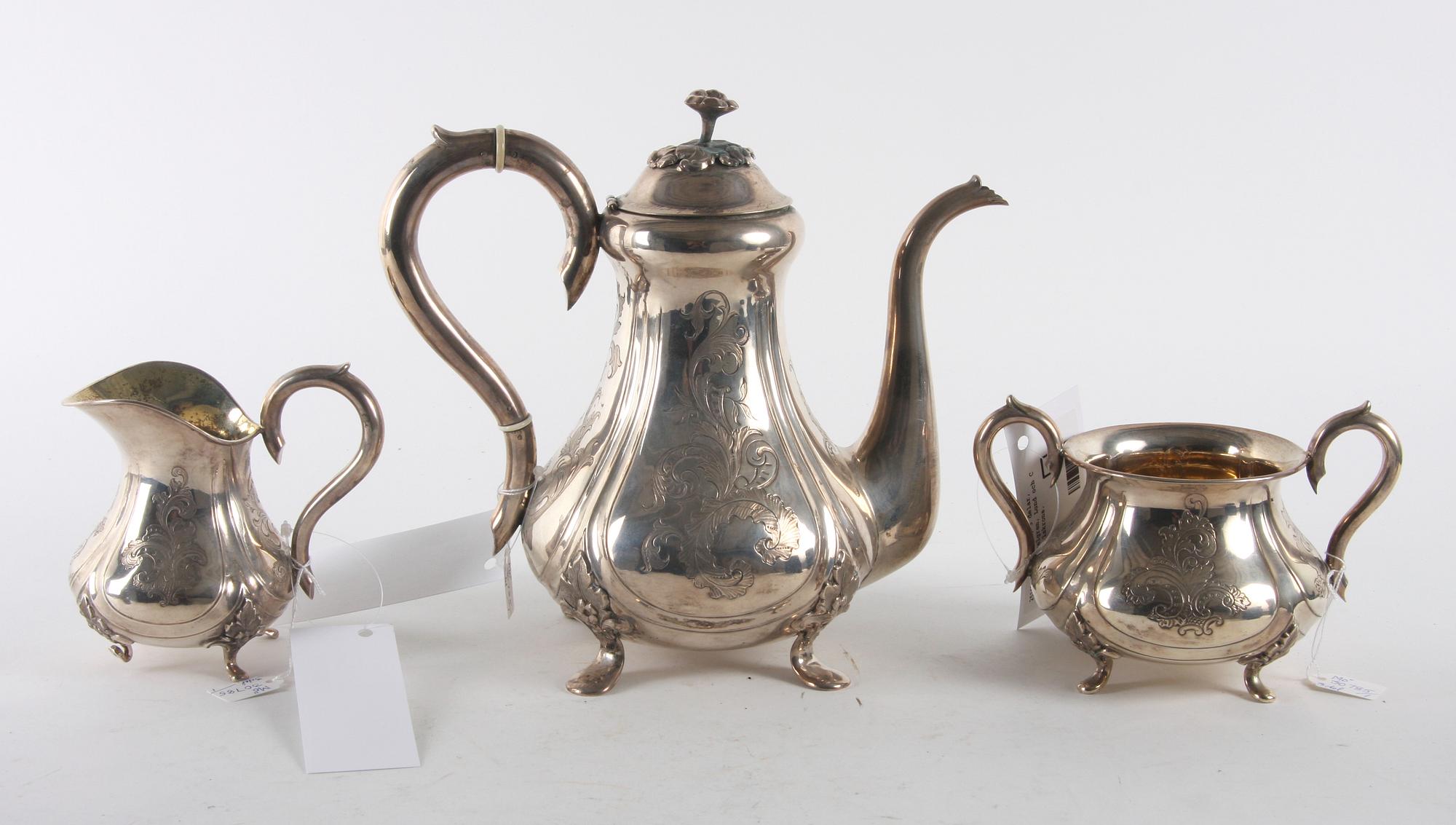 KAFFESERVIS, 3 delar, silver, J Hasselgren, Lund och C J Hellsten, Karlskrona.