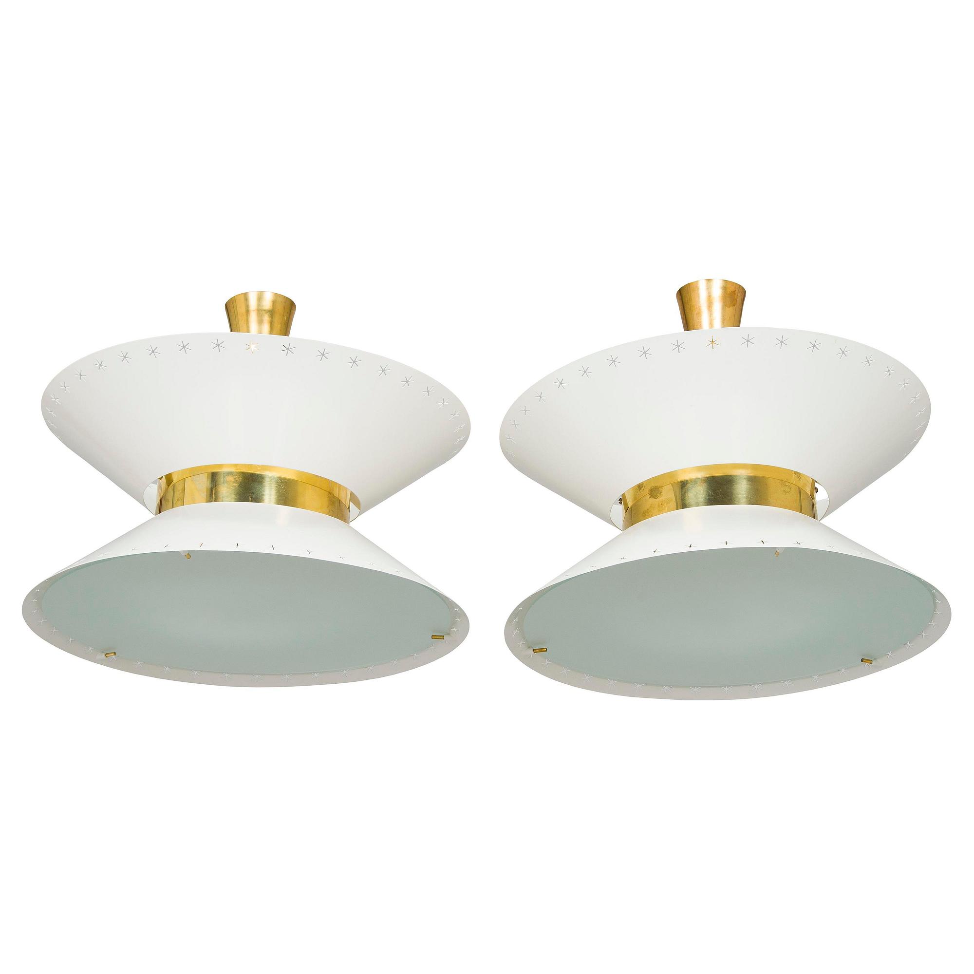 Paavo Tynell, a pair of ceiling lights, made to order, Taito, mid-20th century.