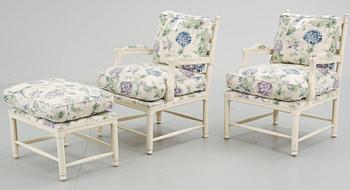 FÅTÖLJER ett par samt PALL, "Gripsholmsmodell", 1900-talets slut.