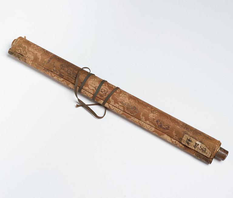 RULLMÅLNING, tusch och färg på papper. Japan, Edo period.