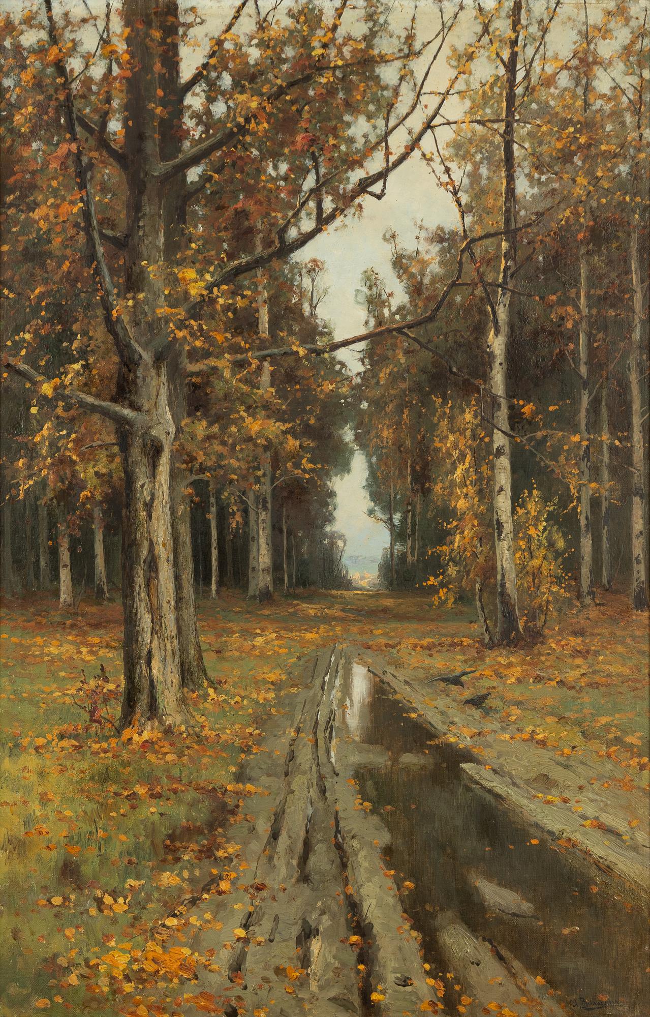 Unknown artist, possibly Russia, 19th century, Autumn landscape with road.