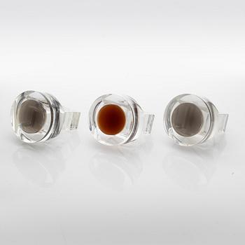 Siv Lagerström, three acrylic plastic rings. Engraved works from the 1970s.