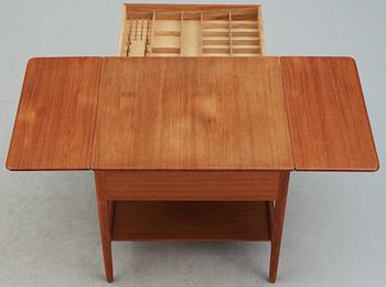 A Hans J Wegner teak sewing table by Andreas Tuck, Odense, Denmark.