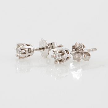 Earrings, a pair of 18K white gold set with round brilliant-cut diamonds.