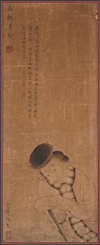 703. SCROLL, akvarell och tusch på papper. Qingdynastin, attribuerad till Gai Qi (1773-1828).