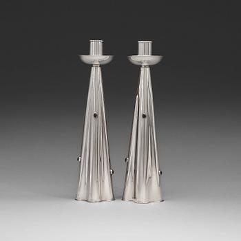 604. A pair of Vera Ferngren silver candlesticks, C.G Hallberg Stockholm 1959.