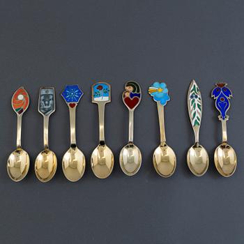 Christmas spoons, seven pieces, gilted silver, Anton Michelsen, Denmark.