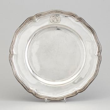 A Swedish silver dish with the family crest of Åkerhielm by Gustaf Möllenborg in Stockholm 1850.