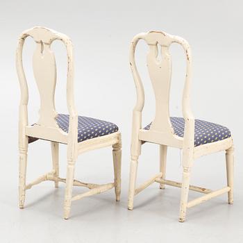 An assembled suite of 6 Transitional chairs, Stockholm, later part of the 18th century.