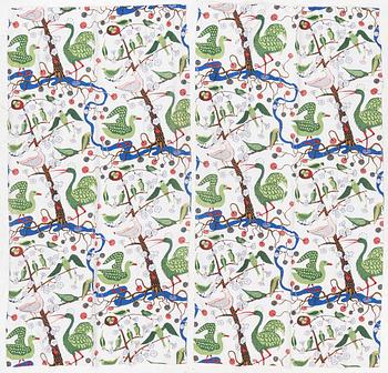 Josef Frank, gardiner, ett par, "Gröna fåglar", Firma Svenskt Tenn.