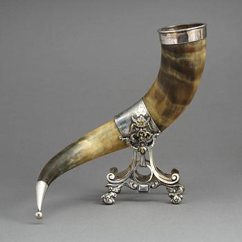 DRYCKESHORN, nysilver och horn, 1800-talets slut.