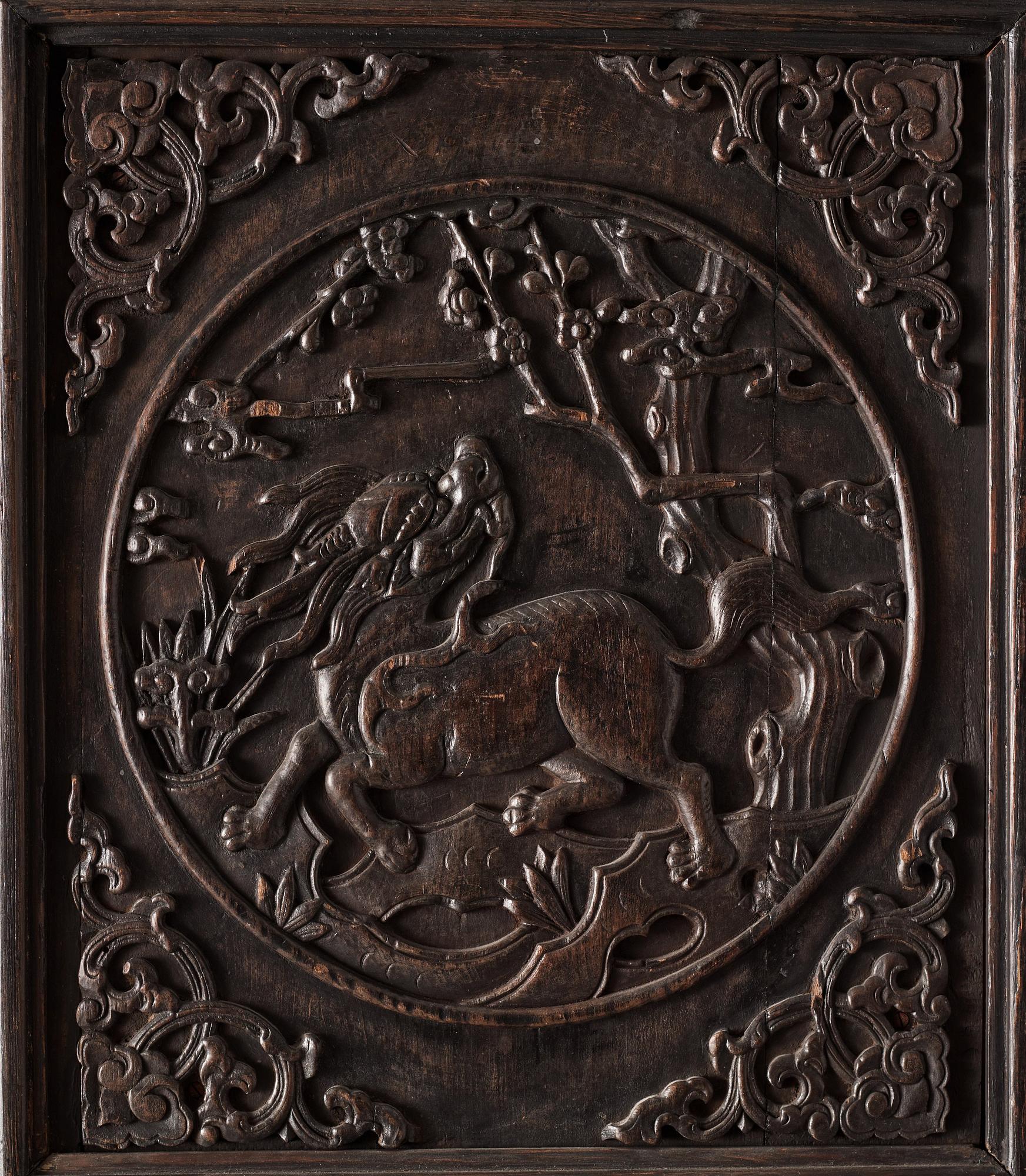 A set of six Chinese hardwood panels, Qing dynasty, 19th Century.