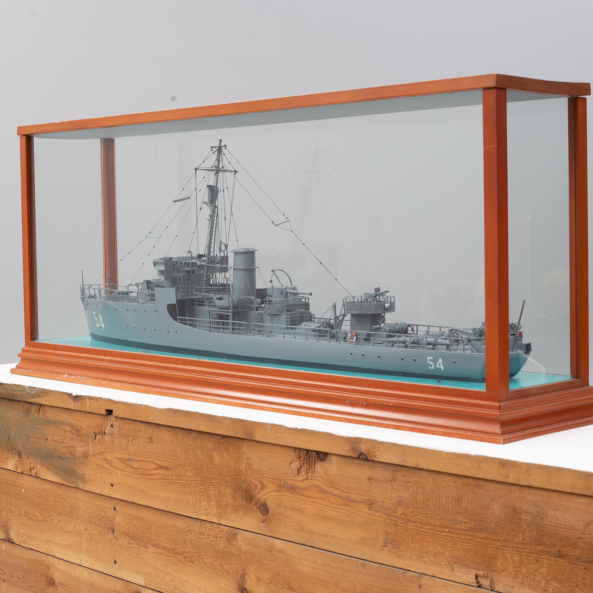 A scale modelship of the Swedish minesweeper HMS Landsort.