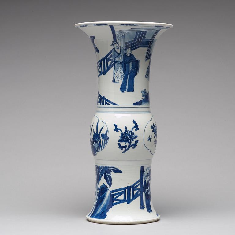 A blue and white gu shaped vase, Qing dynasty, Kangxi (1662-1722).