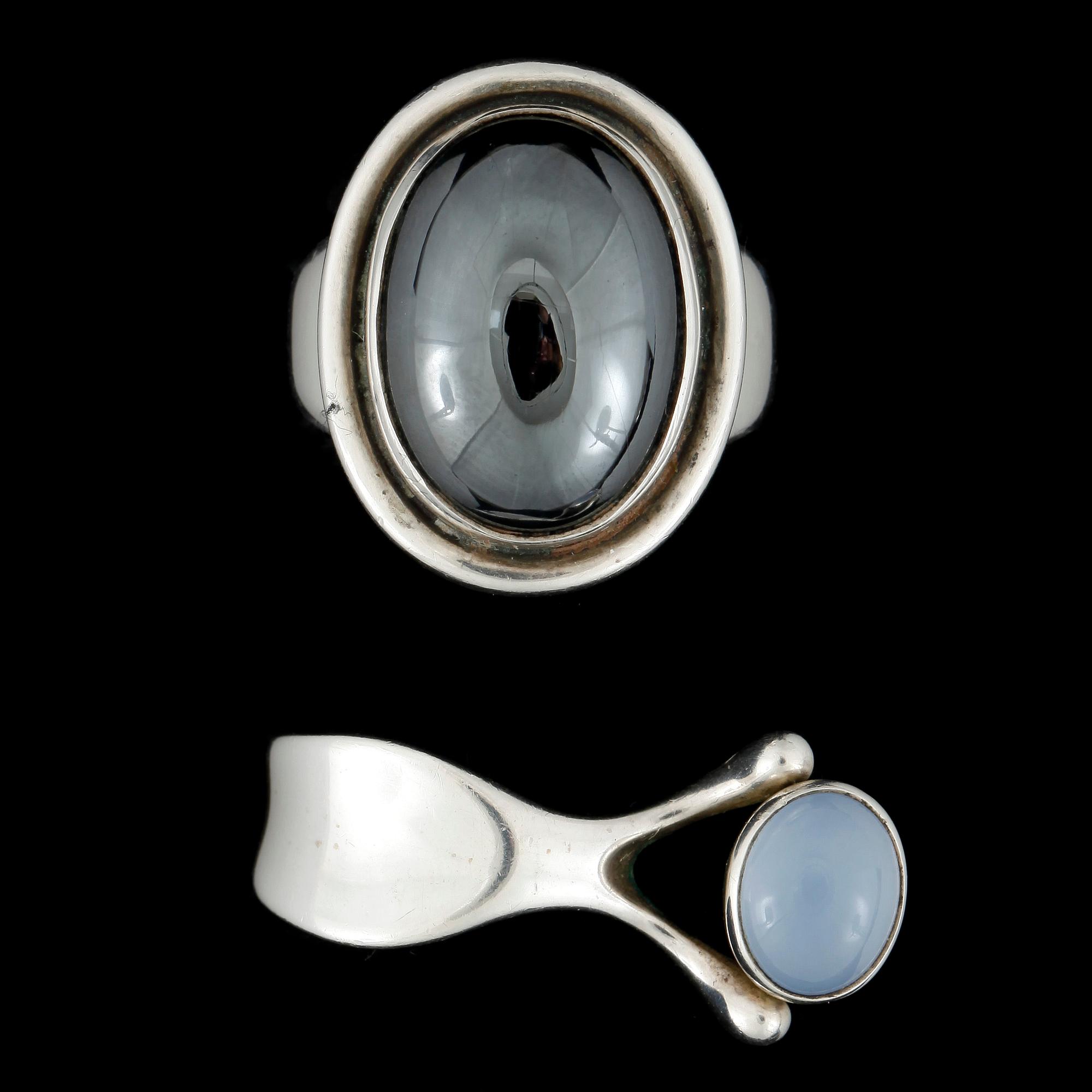 RINGAR, 2 st, sterling silver med olikfärgade stenar, Georg Jensen, Danmark.