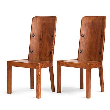 419. Axel Einar Hjorth, a pair of stained pine 'Lovö' chairs, Nordiska Kompaniet, Sweden 1930s.