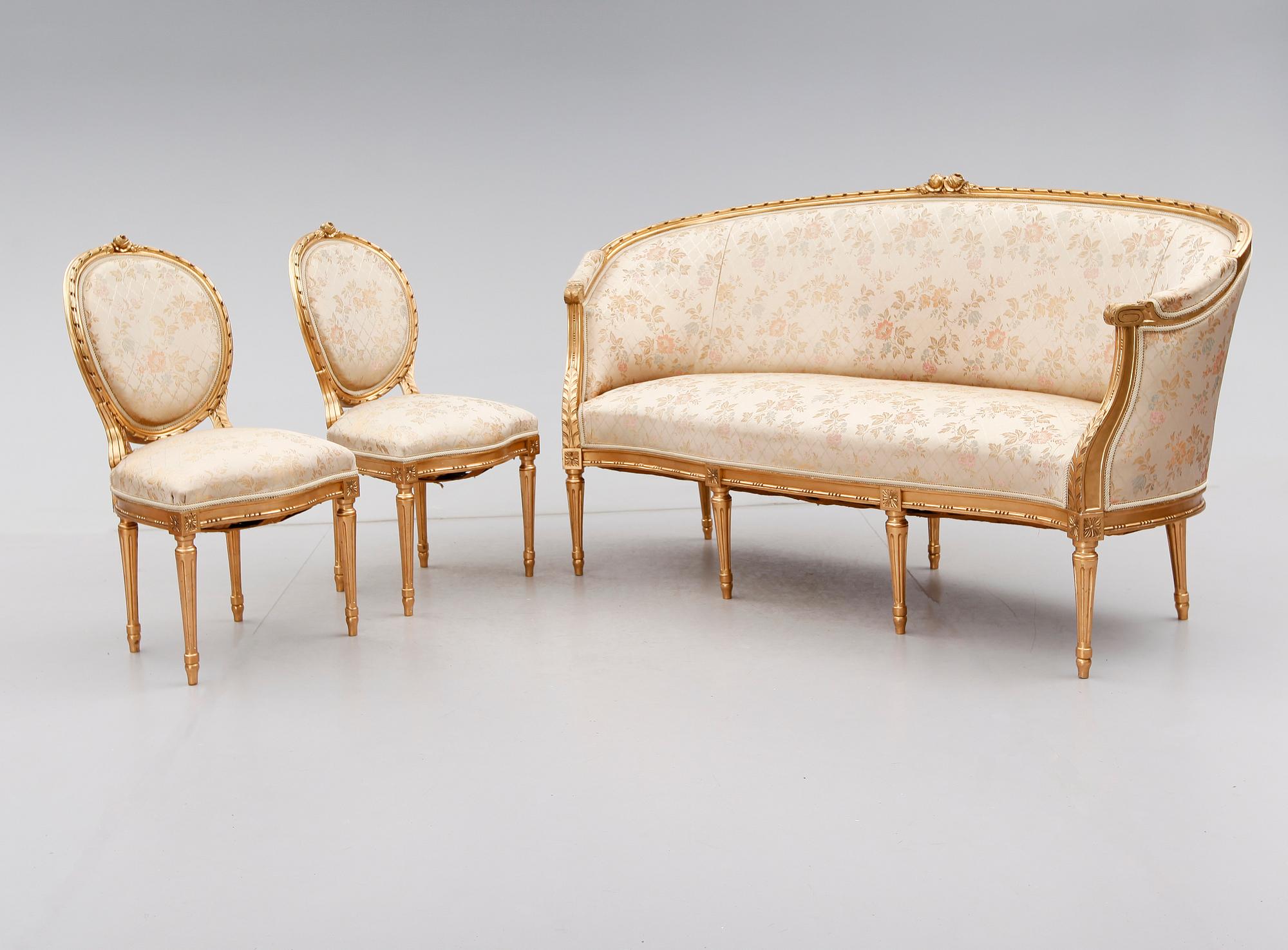 SALONGSGRUPP, 3 delar, gustaviansk stil, 1900-talets första hälft.