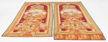 A pair of Antique french tapestries so called 'Entre Fenetre', c. 299-314 x 103 cm.