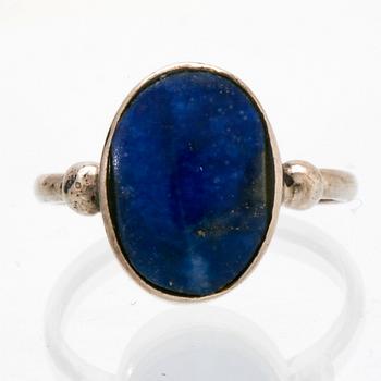 Lapis lazuli and sodalite jewellery, 1 ring and 2 necklaces, silver and White metal.
