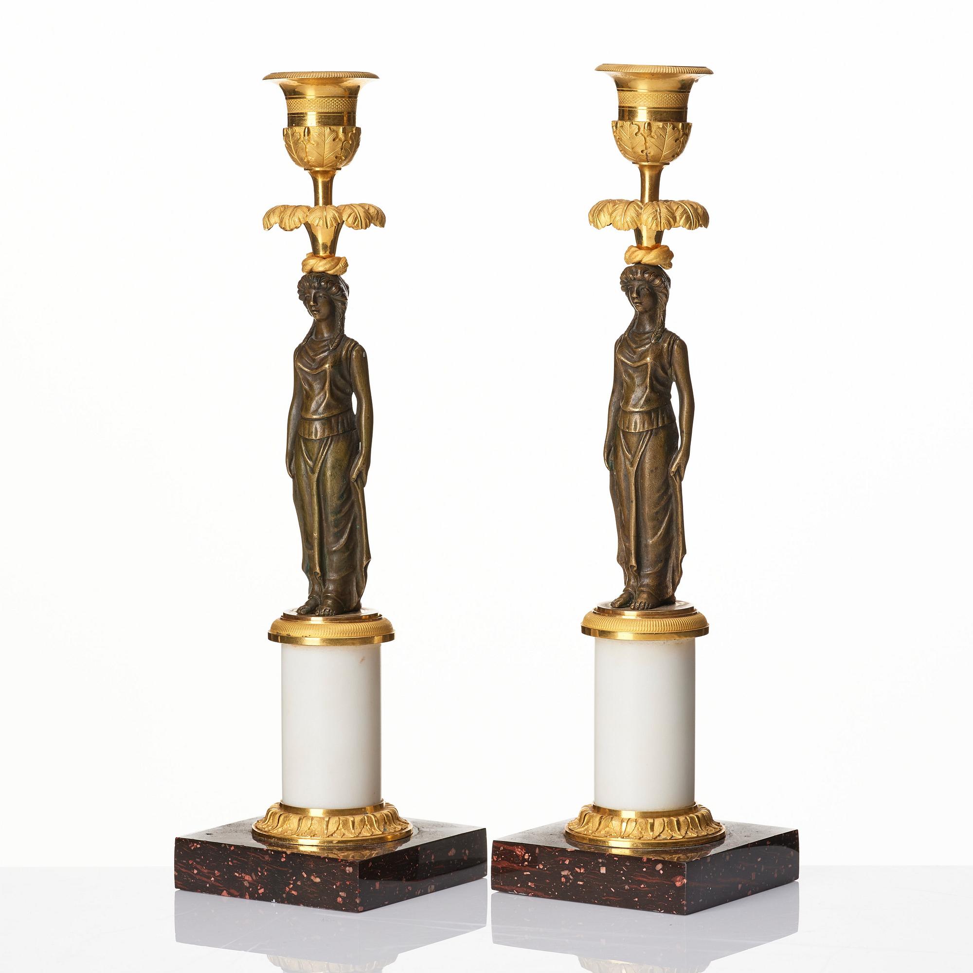 A pair of late Gustavian circa 1800 candlesticks attributed to F. L. Rung.