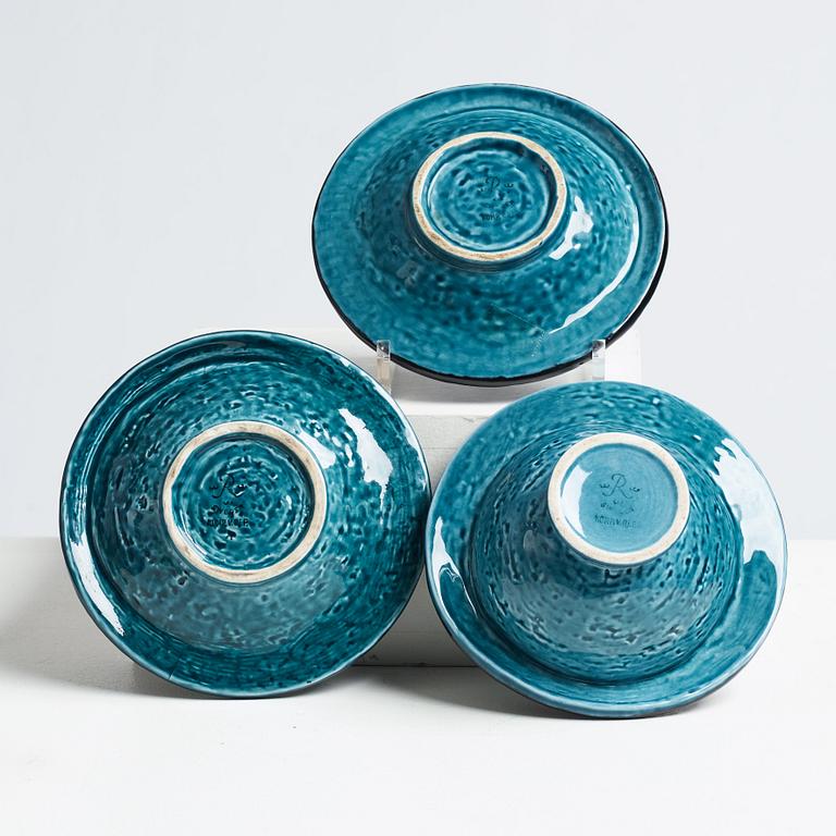 Vilhelm Bjerke-Petersen, a set of seven "Fasett" stoneware pieces, Rörstrand, Sweden 1951-52.