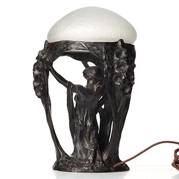 Alice Nordin, a brown patinated bronze Art Nouveau table lamp by Herman Bergman, Stockholm 1912.