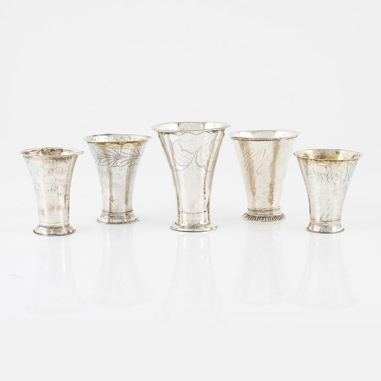 Five Swedish Silver Beakers, including mark of Elias Petter Modin, Sundsvall  1815,