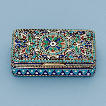 769. A Russian 19th century silver-gilt and enamel snuff-box, marks of Moscow 1883.